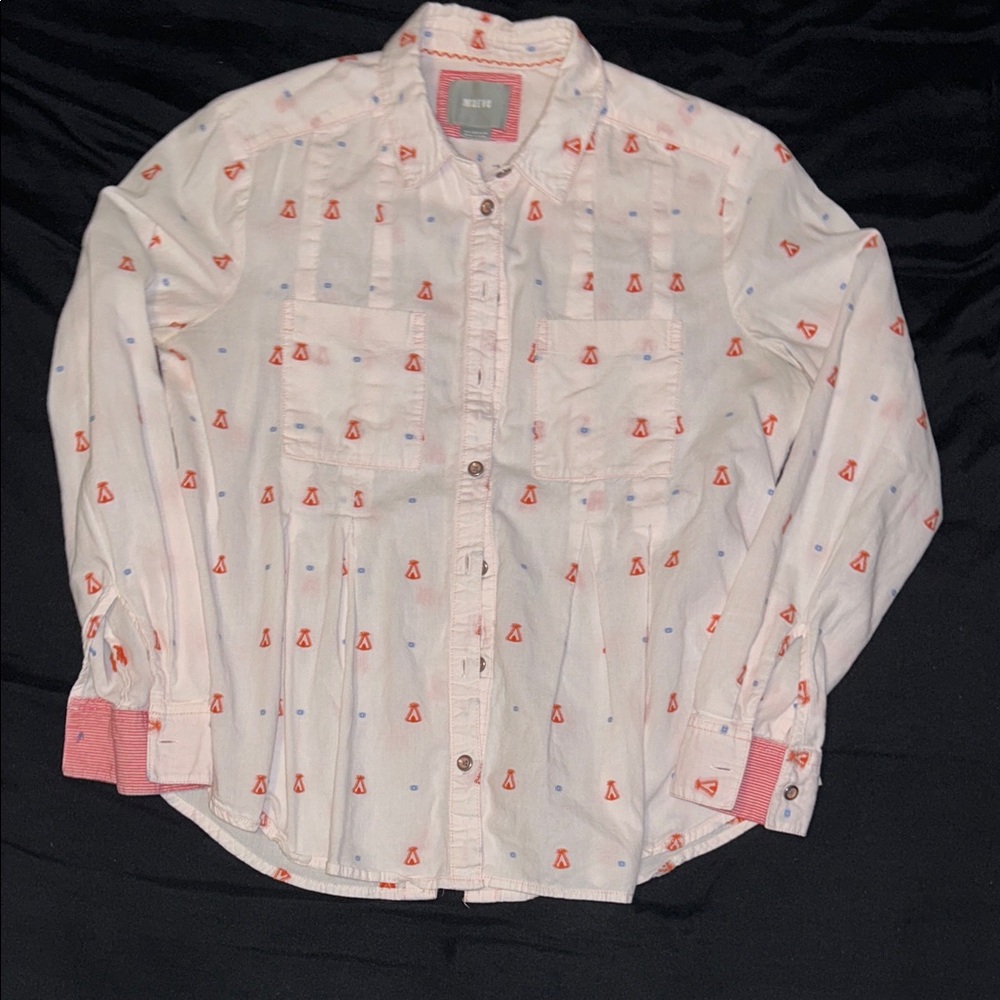 Maeve x Anthropologie Camping Button Up Cotton Shirt with Tent Design Women’s 2 - Picture 2 of 5